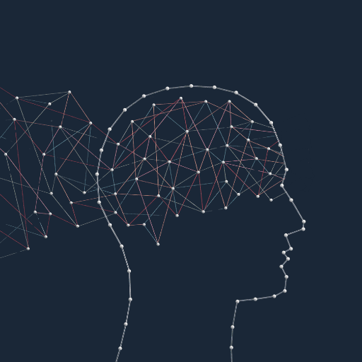 Outline of a head with a network of lines running through it on a navy background