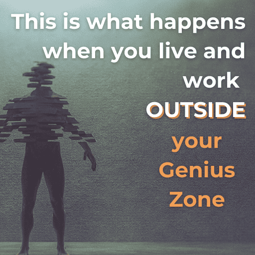 Silhouette of a person against a dark background with text about living and working outside one's genius zone.