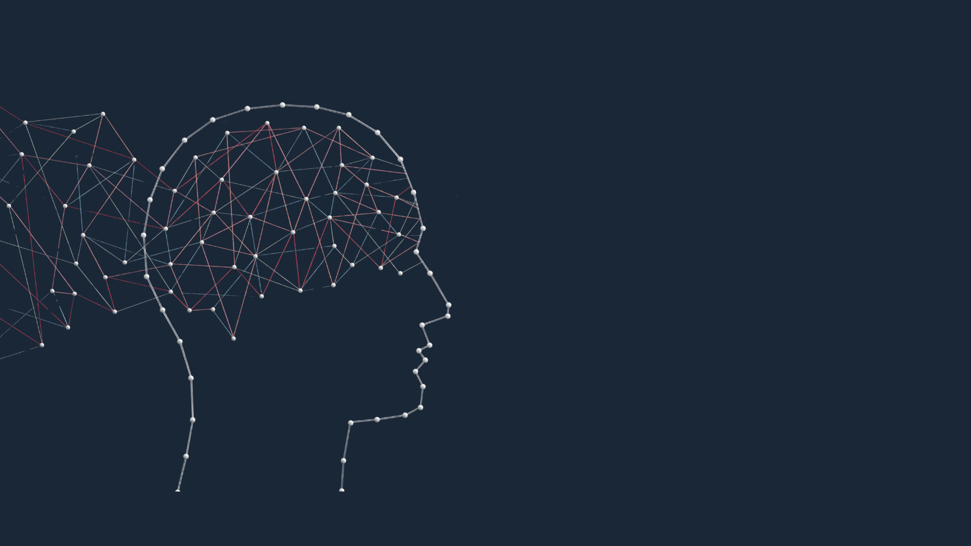 Geometric head silhouette with network lines on a dark background