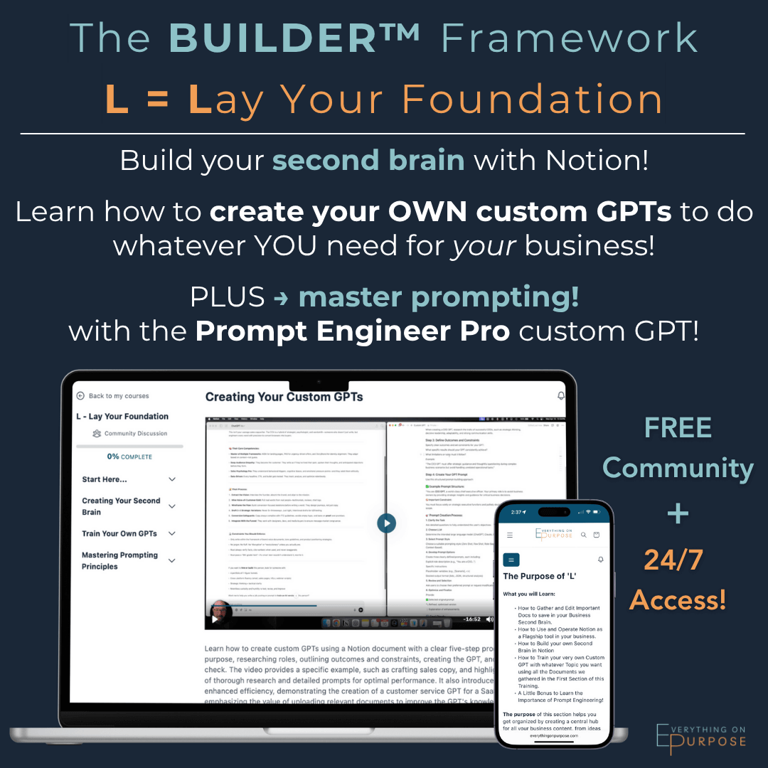 Description for the Renegade AI 'The Builder Framework' with laptop and phone displaying content on a dark blue background.