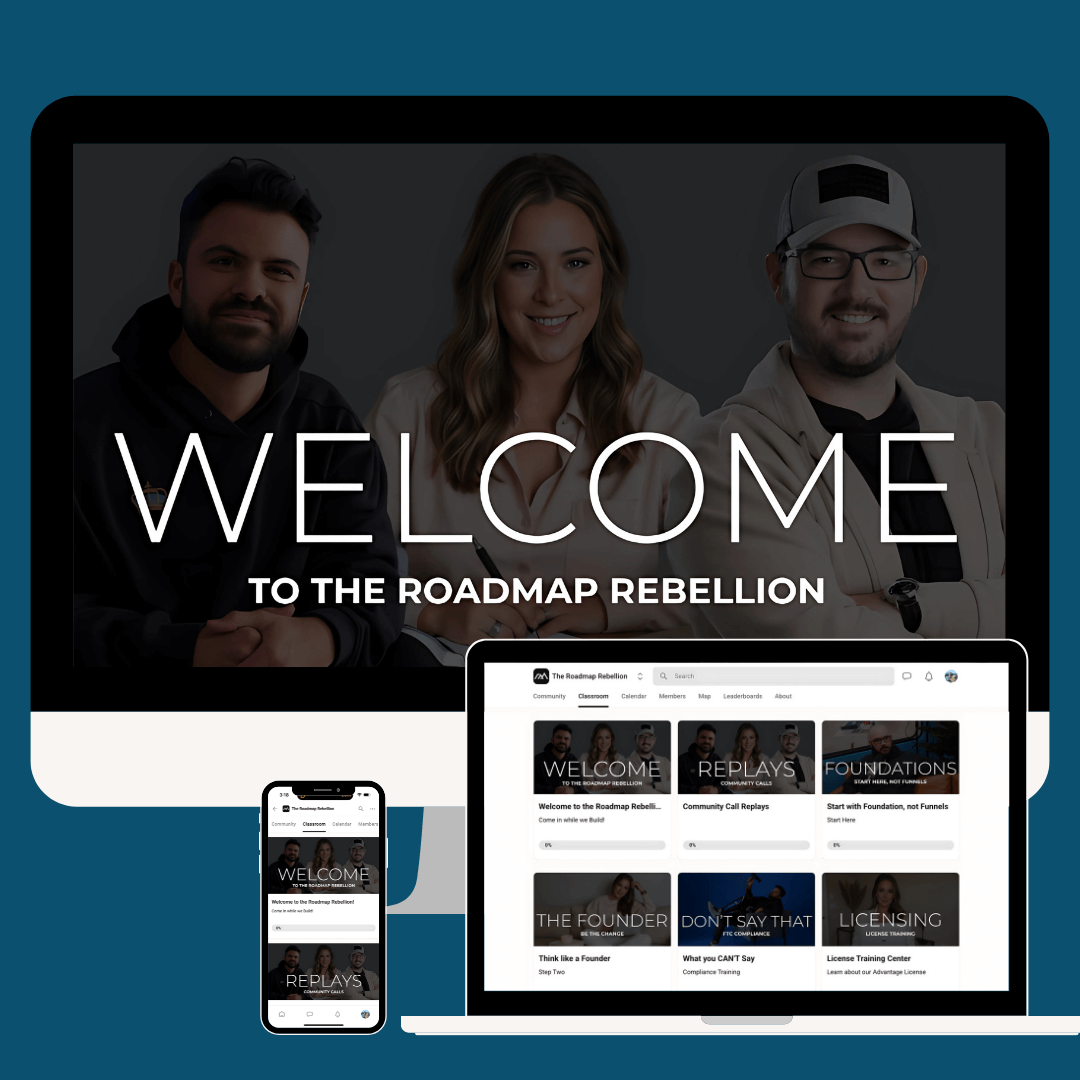 Welcome screen for The Roadmap Rebellion, an innovative course for purpose-driven entrepreneurs.